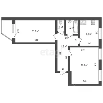 2-к кв. Ямало-Ненецкий АО, Ноябрьск Магистральная ул., 55Б (56.0 м)