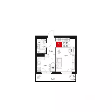 1-к кв. Башкортостан, Уфа ул. Большая Московская, 11 (36.93 м)