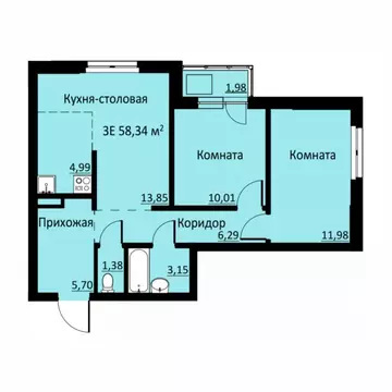 3-к кв. Пермский край, д. Кондратово ул. Водопроводная, 6/2 (58.38 м)