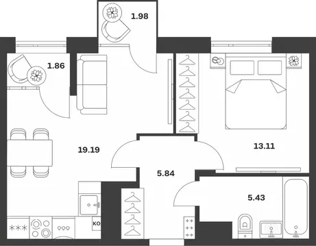 1-к кв. Тульская область, Тула ул. Богородицкая, 8В (47.41 м)