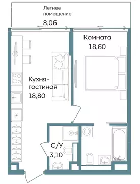 1-комнатная квартира: Республика Крым, Саки, курортный кластер Темпо ...