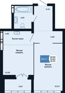 2-к кв. Новосибирская область, Новосибирск ул. Титова, 48 (46.4 м)
