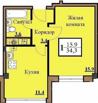 1-к кв. Ставропольский край, Ессентуки Северный мкр,  (34.3 м)