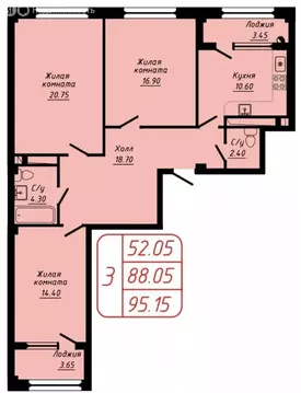 3-комнатная квартира: Кисловодск, улица 40 лет Октября, 37 (95.15 м)