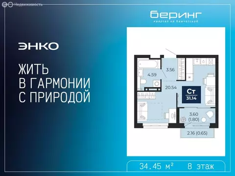 Квартира-студия: Тюмень, Камчатская улица, 107к1 (34.45 м)