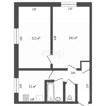 2-к кв. Тюменская область, Тюмень Волгоградская ул., 107 (40.1 м)