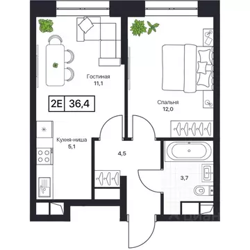 1-к кв. Московская область, Пушкино Пушкино Град жилой комплекс (36.5 ...