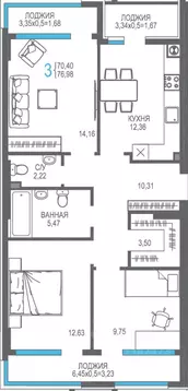 3-к кв. Крым, Алушта На Фонтанке жилой комплекс (76.98 м)