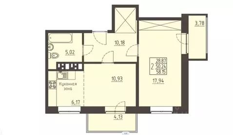 2-к кв. Иркутская область, Иркутск ул. Рылеева, 3 (58.0 м)