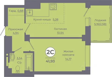 2-к кв. Ростовская область, Ростов-на-Дону ул. Жданова, 31 (41.24 м)