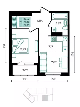 2-к кв. Адыгея, Майкопский район, пос. Тульский ул. Заречная (38.93 м)