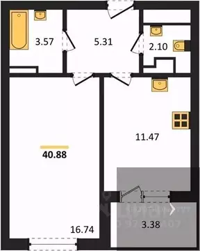 1-к кв. Воронежская область, Воронеж ул. Ломоносова, 116В (41.06 м)