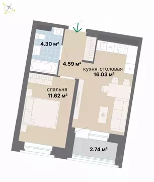 1-к кв. Свердловская область, Екатеринбург Эльмаш жилрайон,  (39.28 м)