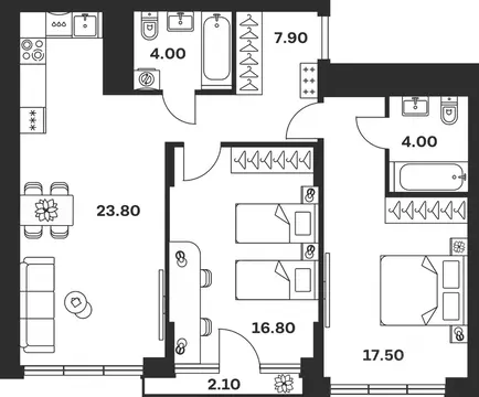 2-к кв. Тульская область, Тула ул. Фридриха Энгельса, 62 (76.1 м)
