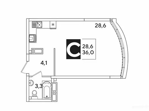Квартира-студия: Краснодар, улица Западный Обход, 41 (35.9 м)