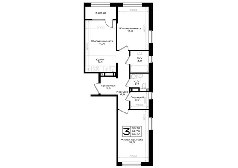 3-к кв. Ростовская область, Аксай просп. Аксайский (64.5 м)