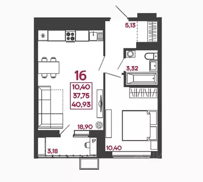 1-к кв. Пензенская область, Пенза ул. Измайлова, 41В (41.0 м)