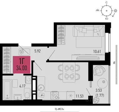 1-к кв. Ростовская область, Аксай  (34.0 м)