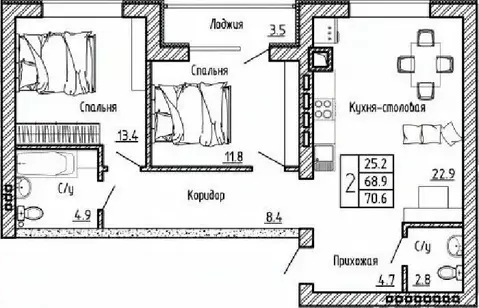 2-к кв. Воронежская область, Рамонский район, с. Ямное ул. Генерала ...