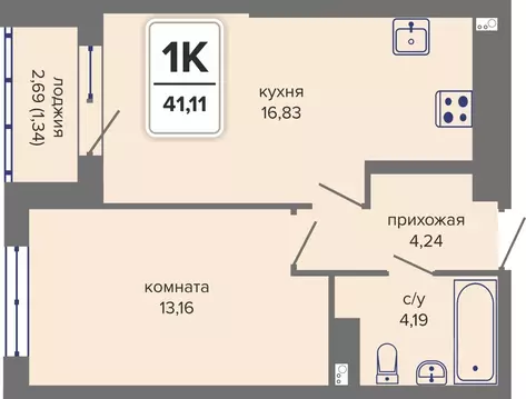 1-к кв. Пермский край, Пермь Гайва мкр,  (41.11 м)