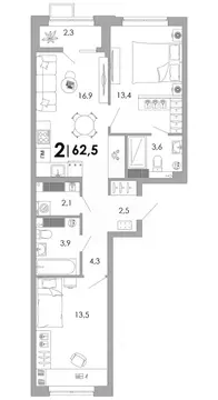 2-к кв. Владимирская область, Владимир Уно жилой комплекс (62.5 м)