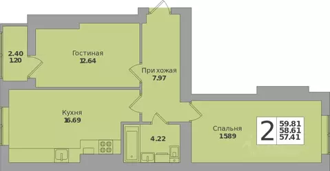 2-к кв. Калининградская область, Калининград Минусинская ул., 7 (59.81 ...