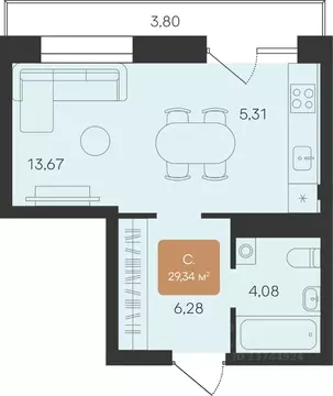 Студия Ямало-Ненецкий АО, Новый Уренгой Уютный мкр,  (29.34 м)