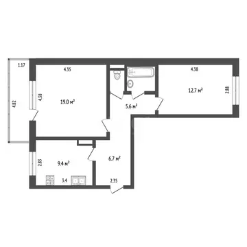 2-комнатная квартира: Омск, 4-я Транспортная улица, 36В (57.3 м)