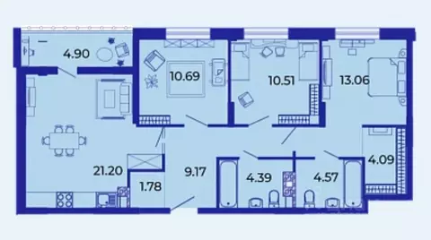 3-к кв. Брянская область, Брянск ул. Имени О.С. Визнюка, 18 (84.36 м)