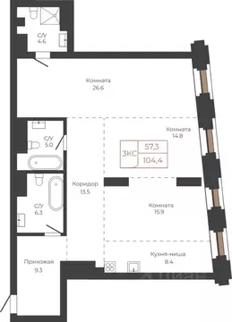 3-к кв. Алтайский край, Барнаул пл. Баварина, 8к2 (104.3 м)