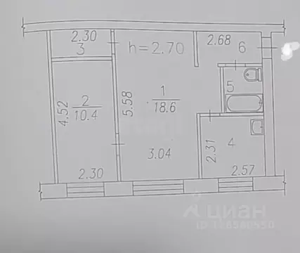 2-к кв. Кемеровская область, Новокузнецк ул. Лазо, 28 (43.4 м)