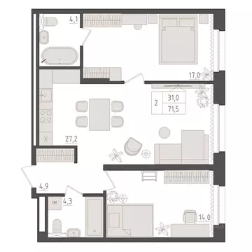 2-к кв. Башкортостан, Уфа 563-й кв-л,  (71.5 м)