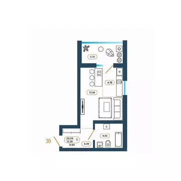 Студия Ростовская область, Батайск ул. Родная, 1 (32.3 м)