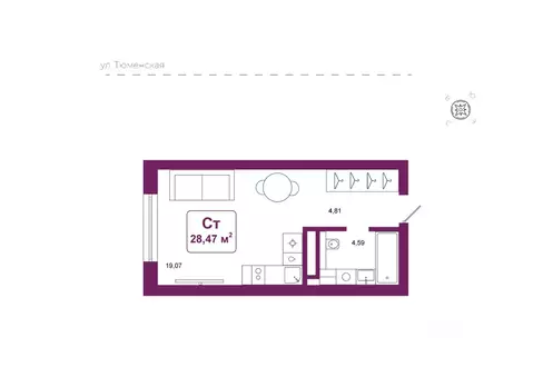 Студия Тюменская область, Тюменский район, д. Дударева Родина-2 жилой ...