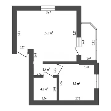 1-комнатная квартира: Чигири, улица Воронкова, 21 (47.2 м)