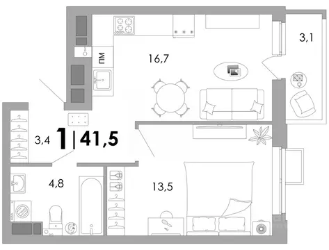 1-к кв. Владимирская область, Владимир Уно жилой комплекс (41.5 м)