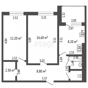 2-к кв. Чувашия, Чебоксары ул. Эльменя, 36 (51.9 м)