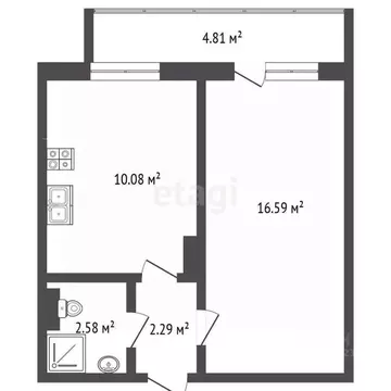 1-к кв. Пермский край, Пермь ул. Гашкова, 53к2 (31.6 м)