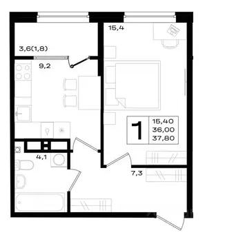 1-к кв. Ростовская область, Аксай просп. Аксайский (37.8 м)