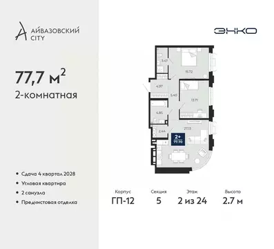 2-к кв. Тюменская область, Тюмень Айвазовский Сити жилой комплекс ...