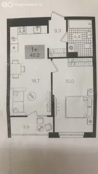 1-комнатная квартира: Тюмень, улица Василия Подшибякина, 9 (45.2 м)