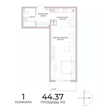 1-к кв. Пензенская область, Пенза Побочинская ул., с17 (44.37 м)