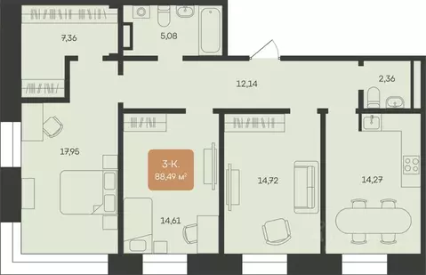 3-к кв. Ямало-Ненецкий АО, Новый Уренгой Созидателей мкр, 5/2 (88.49 ...