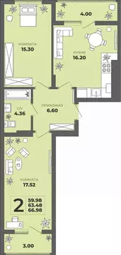 2-к кв. Калининградская область, Калининград ул. Генерала Толстикова, ...