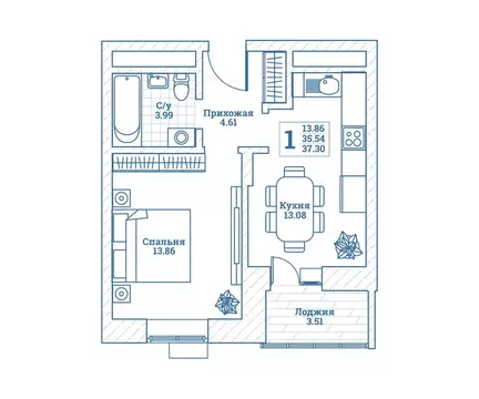 1-комнатная квартира: Монино, улица Генерала Ковачевича, 10к1 (37.7 м)