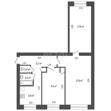 3-комнатная квартира: Красный Ключ, Центральная улица, 3 (58.4 м)