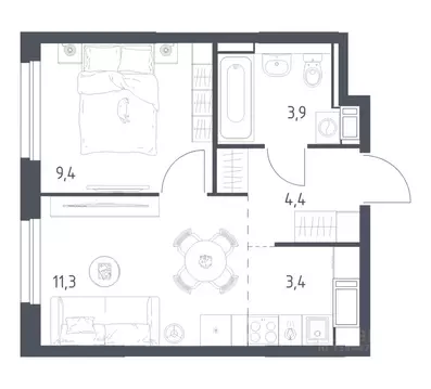 1-к кв. Московская область, Мытищи пер. 1-й Стрелковый, 5 (31.9 м)