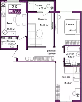 3-комнатная квартира: Симферополь, улица Батурина, 145 (77.5 м)