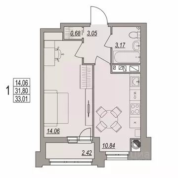 1-к кв. Волгоградская область, Волгоград ул. Дымченко, 9 (33.01 м)