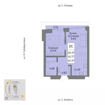 2-комнатная квартира: Уфа, жилой район Зелёная Роща, жилой комплекс ...